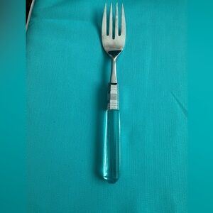 Vintage Japanese stainless serving fork with acrylic handle blue